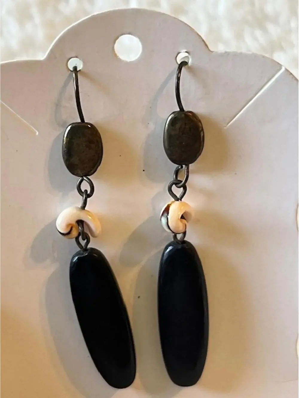 Black and Ivory Dangle Earrings with Hook Closure
